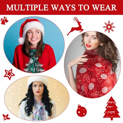 Liitrsh 12 Pcs Christmas Chiffon Scarves for Women Lightweight Christmas Santa Voile Snowflake Soft Scarf for Winter Gift4