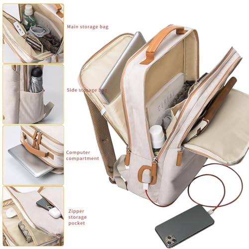 NOBLEMAN Best Laptop Backpack for Women, Professional Adult Office Commuter Womens Computer Backpack, Luxury Lightweight Carry on Travel Personal Item Bag For Airlines Fits 16 Laptop (Beige Plus)3