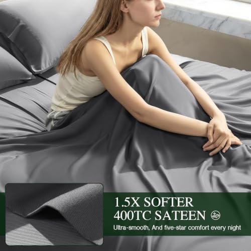 Image of 100% Organically Grown Bamboo Viscose King Sheet Set with Pockets on Side | Hotel Luxury Bed Sheets Set, Deep Pocket Up to 16 Inches, Ultra Soft Cooling Sheets 4pcs (Grey)