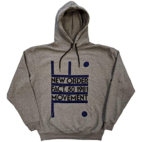 New Order Unisex Official Movement Band Logo Hoodie Grey, grey, XL