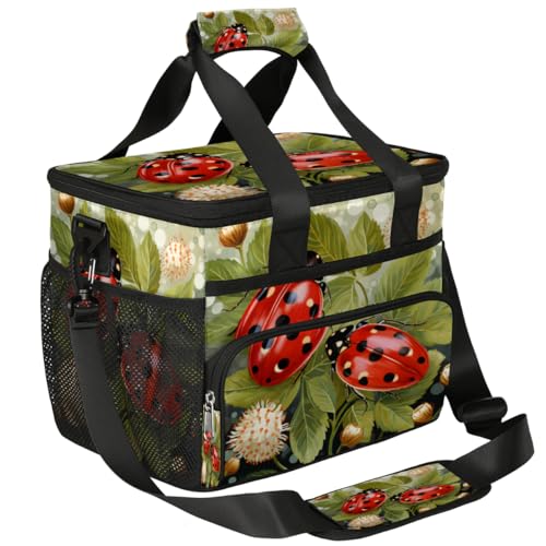 Red Insulated Picnic Backpack Lunch Box for Women Men Picnic Basket Tote Lunch Bag Picnic Bag Portable Lunch Bags for Picnic, Beach, Work, Trip,Office, Camp Ladybird
