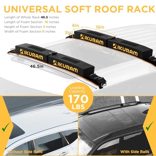 image for IKURAM R Universal Car Soft Roof Rack Pads - Ideal for Kayak, Surfboar