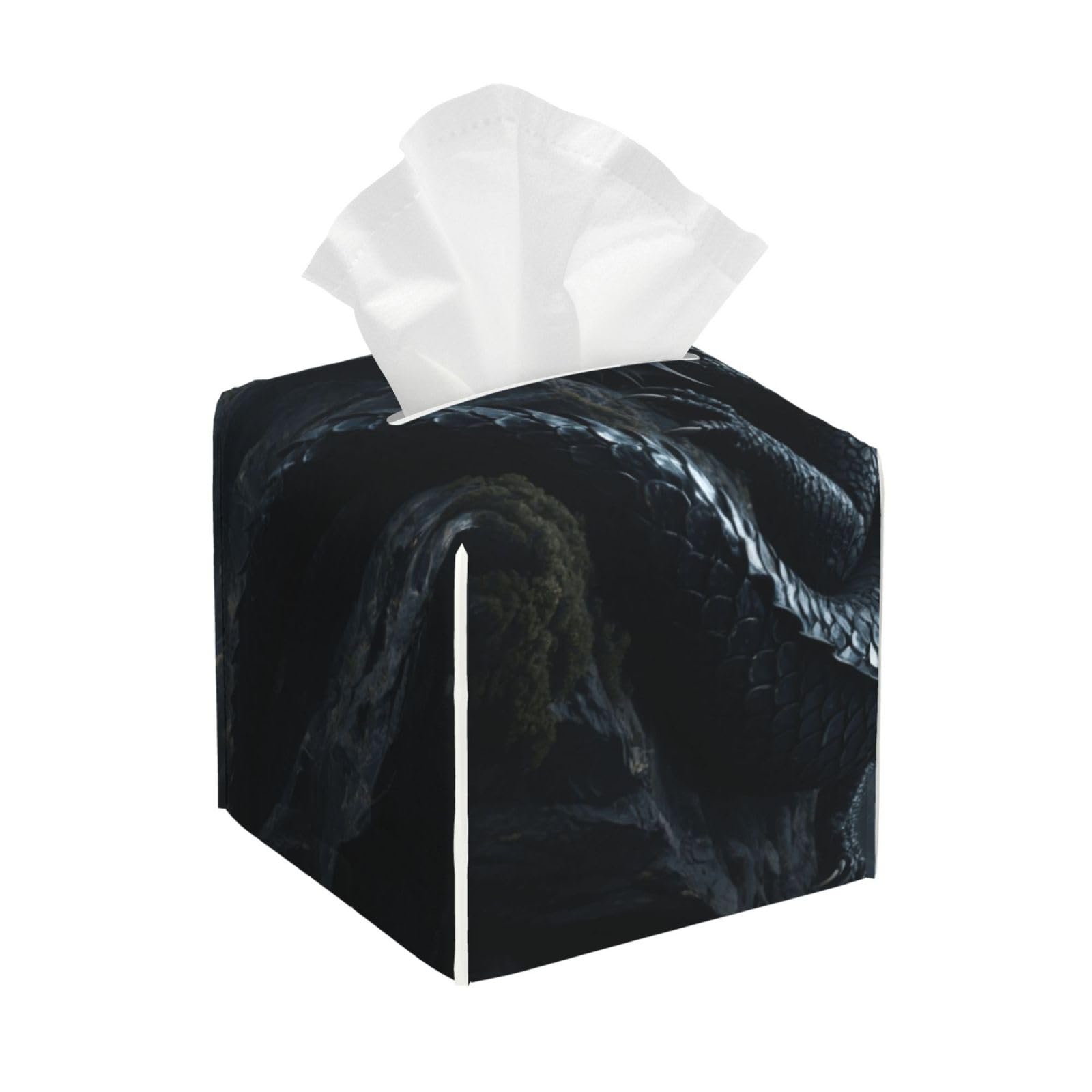 Pu Leather Cube Tissue Box Holders Modern Waterproof Square Tissue Box Cover Dragon Facial Paper Holder for Bathroom Kitchen Nightstand Office Home Decor