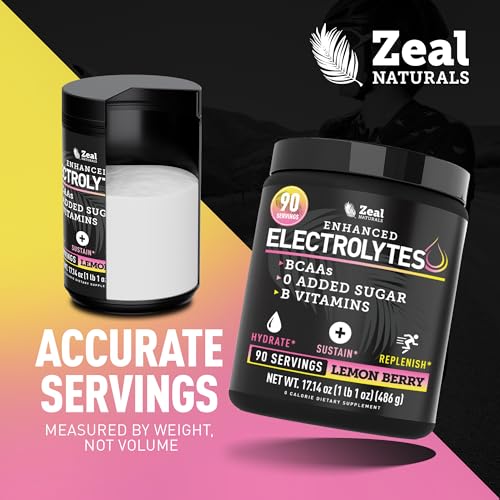 Image of Zeal Electrolyte Powder - 90 Servings | Keto Electrolytes Powder | Zero Sugar, BCAAs, B-Vitamins | Potassium, Zinc, Magnesium | Hydration Powder Recovery Drink | Lemon Berry