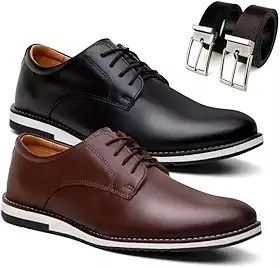 Kit 2 Pares Sapato Social Masculino Oxford Derby em Premium com Cinto Dupla Face, Estilo Confort