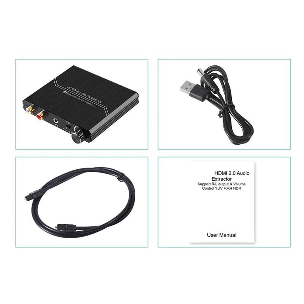 4K 60Hz HDMI 2.0 Audio Extractor óptico Toslink SPDIF 5.1CH R/L 4K HDMI A SPDIF R/L 3.5 mm 18GPBS HDCP 2.2 Con control de volumen