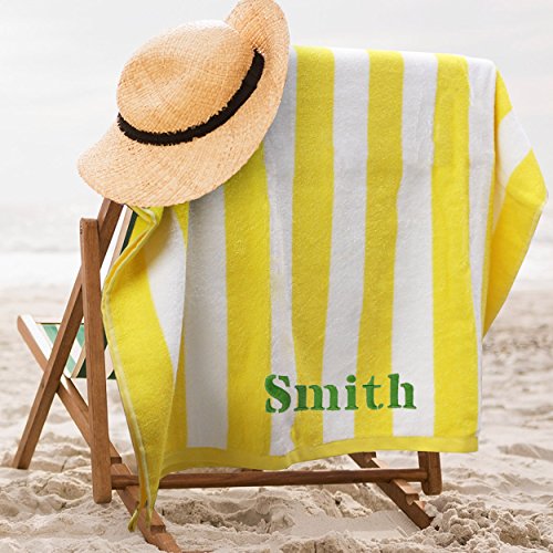 The Wedding Party Store Premium Personalized Striped Cabana Beach Towel 35" X 60" - Monogrammed Pool Towels - Custom Embroidered With Any Name (Yellow) #TOP3