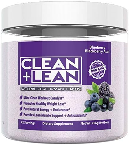 Clean+Lean Natural Performance Plus by FitFarm USA: Ultra-Clean Workout Catalyst + Healthy Weight Loss Blend, Lean Muscle BCAA's & Immune Boosting Antioxidants Non-GMO GF 42 SVG Blue-BlackBerry Acai