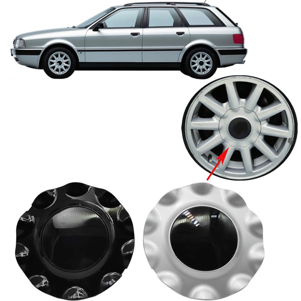 4 Tapas Centro Tapacubos para Audi 80 (B3) 1991-1995, Tapas de Rueda de Aleación Centro Centrales Tapacubos para Llantas Coche Tuning,Silver