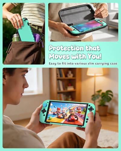 Image of Switch 2 Cover Case&Screen Protector, FYOUNG Dockable Shell for Nintendo 2 | Cute Case, Color‑Matched for Joycon 2 Light Green Controller, 9H Tempered Glass, Hard Protective Case, Split Design