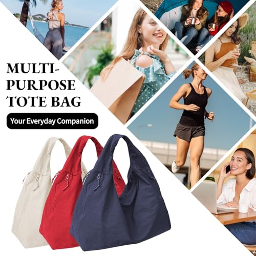 Image of Slouchy Tote Bag for Women Large Nylon Shoulder Bag with Multiple Pockets Crescent Bag Underarm Hobo Bag for Travel Gym