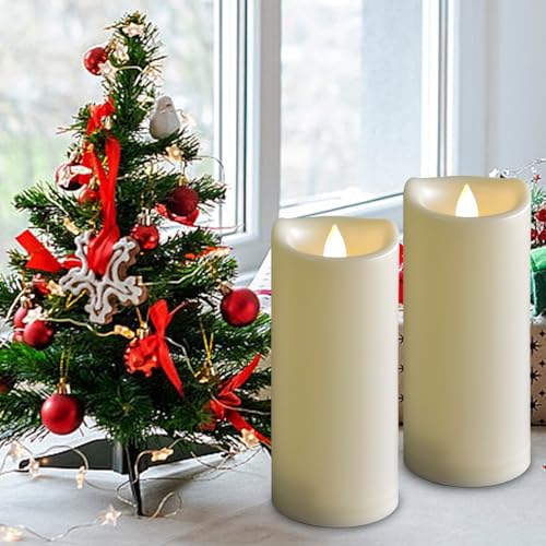 Image of 3 inchx7 inch Outdoor Waterproof Candles LED Battery Operated Candles Plastic Flickering Flameless Candles with Timer /Remote Wedding Party,2 Pack