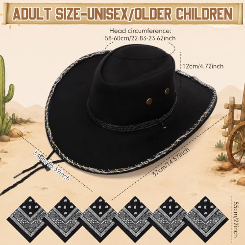 Image of Zhanmai 12 Pcs Cowboy Hat and Bandana Cowboy Cowgirl Hats Bulk Western Party Costume Halloween Accessory