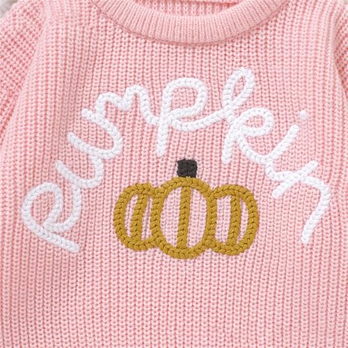 Toddler Ribbed Knit Sweater Halloween Pumpkin Graphic Pullover Crochet Sweater Cute Crew Neck Long Sleeve Tops3