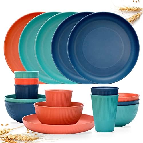 Dhnvcud 18Piece Plates and Bowls Sets,Wheat Straw