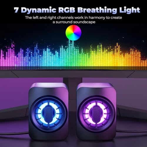 OFFSIR Computer Speakers,RGB PC Speakers, USB Powered 3.5mm Aux Speaker for Desktop, PC, Laptop, Tablet - Small Computer Speakers | Clear Sound & 7-Color Dynamic Lighting - image 5
