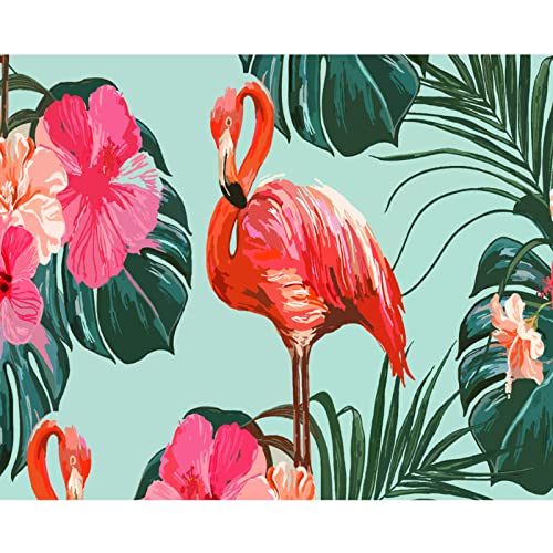 Tier-Flamingo-Ölgemälde Tropischer Dschungel Malen nach Zahlen Kits Leinwand DIY Rosa Blumen Ölgemälde für Kinder Erwachsene Anfänger mit Pinseln und Acryl Nordics Boho Kunst (ohne Rahmen) Cover