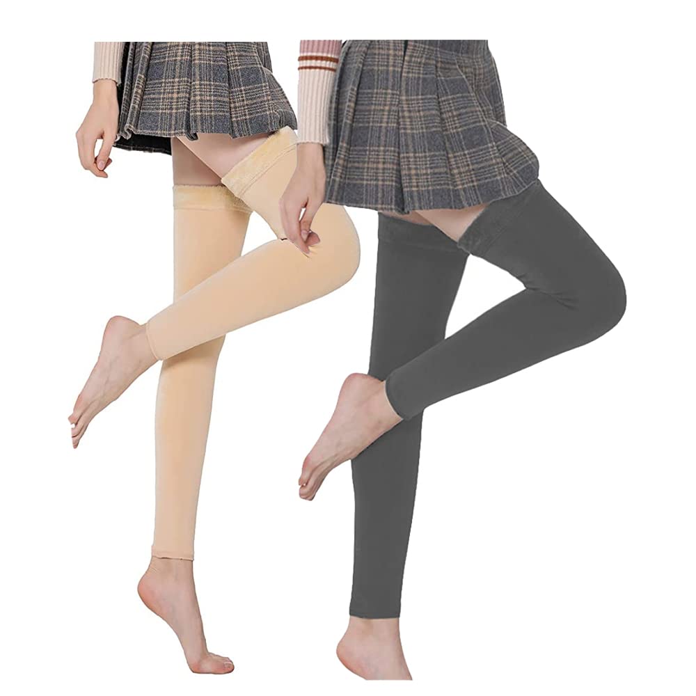finix Womens Winter Warm Fur Long Leg Warmers Over Knee High Footless Socks (Beige & Beige & Grey)-(Pack of 02)-picture-35