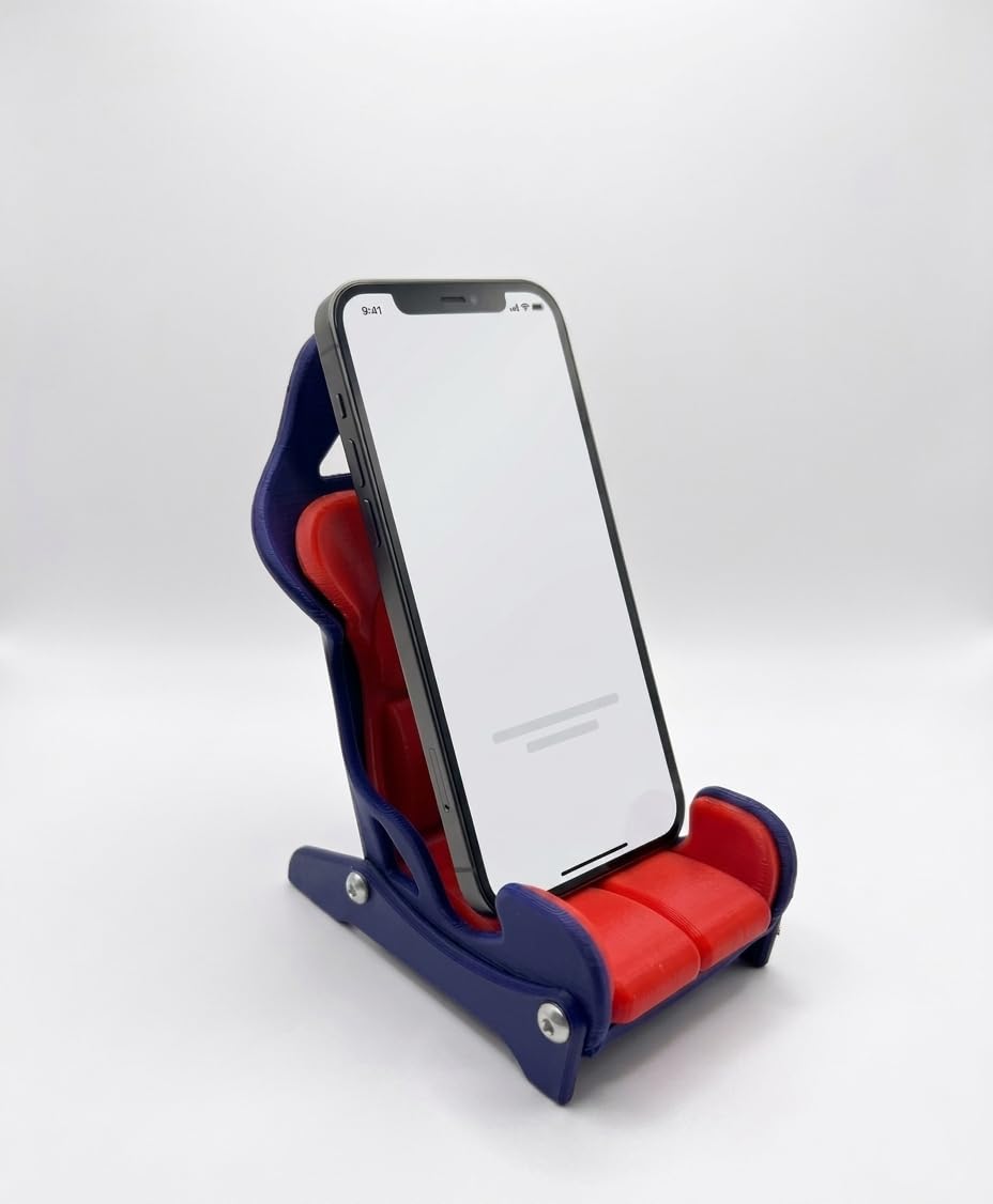 Racing Car Bucket Seat Mobile Stand | Premium Desktop Phone Holder Bracket & Organizer for All Smartphones (Red & Blue) (Pack of 2)-image-5