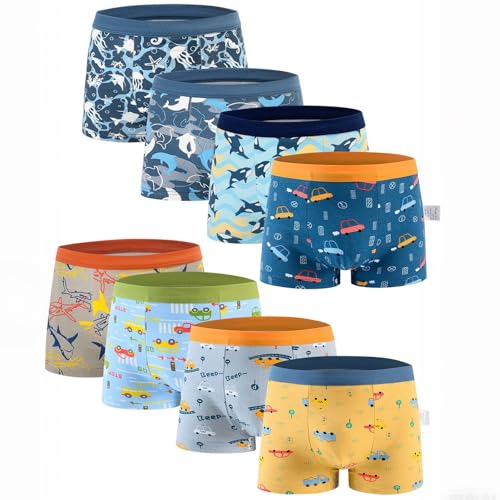 Anntry Kinder Weiche Baumwollene Unterwäschen Kleinkind 8 Pack Kleine Jungen Sortiert Boxer Shorts Slips 2-12 Jahre