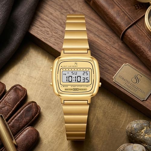 Image of Shocknshop Digital Square Small Dial LED Ladies Stainless Steel Strap Watch for Women and Girls -WCH385