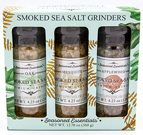 Seasoned Essentials 3-Pack Premium Smoked Salt Grinders Set - Rich and Smoky Flavor