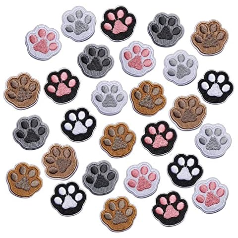Nicime 28Pcs Paw Print Patches for Clothing, Iron on/Sew on Embroidery Applique Patches, Cute Paw Decorating DIY Craft Patches for Dresses Jeans Hats Shoes Shirts Jackets Backpacks Cover