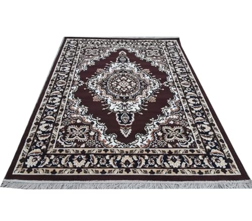 Image of Traditional Area Rug 6x8 Feet - Multi Color Floral Kashmiri Style Living Room Bedroom Non-Slip BCF Home Decor