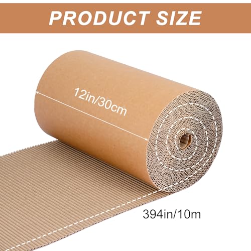 Image of Corrugated Cardboard Roll, 12 x 394 Inch Corrugated Paper, B Flute Shipping Corrugated Roll Paper Wrap, Single Face Large Cardboard Sheets, Thick Cardboard Roll for Crafts, Shipping, Gift Packaging