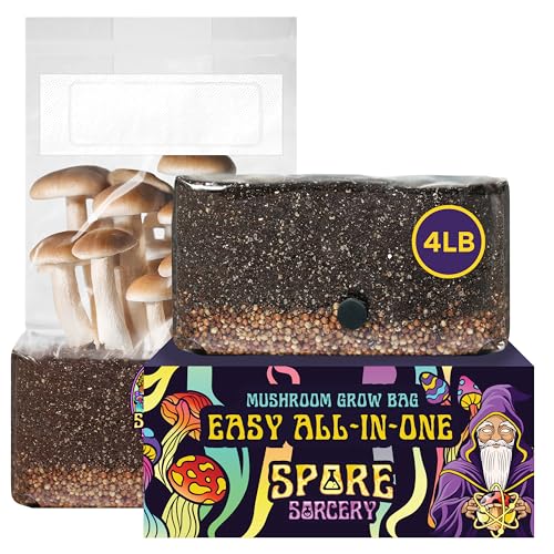 SPORE SORCERY 4 LB All-in-One Grow Bag: Up to 32oz of Mushrooms! Nutrient-Enhanced, Injection Port,...