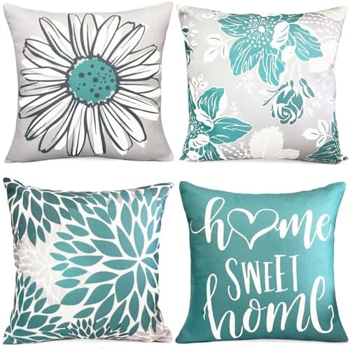 Decorative Throw Pillow Covers Set of 4 Green Pillow Covers 18x18...