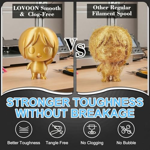 Image of LOVOON Silk Gold PLA Filament 1KG, Neatly Wound 1.75mm 3D Printer Filament Dimensional Accuracy + /- 0.02mm, 1kg Carboard Spool (2.2lbs) Fits for Most FDM 3D Printers