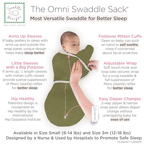 Image of SwaddleDesigns 6-Way Omni Swaddle Sack, Arms Up Swaddle for Newborn, More Options to Calm Startle Reflex, Improves Sleep