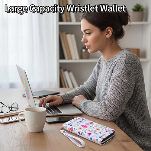 Image of Checkered Highland Cow Print Book Wallet For Women Skull Goth Frog Butterfly Ladies Cluth Wristlet Wrist Strap Long Purse Zip Around Card Holder