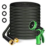 Garden Hose 100ft Flexible Water Hose Non-Expandable High Pressure Kink-Free Leakproof Durable Portable Lightweight Outdoor Yard Lawn Black Fabric Watering Hose with 3/4' Aluminum Fittings