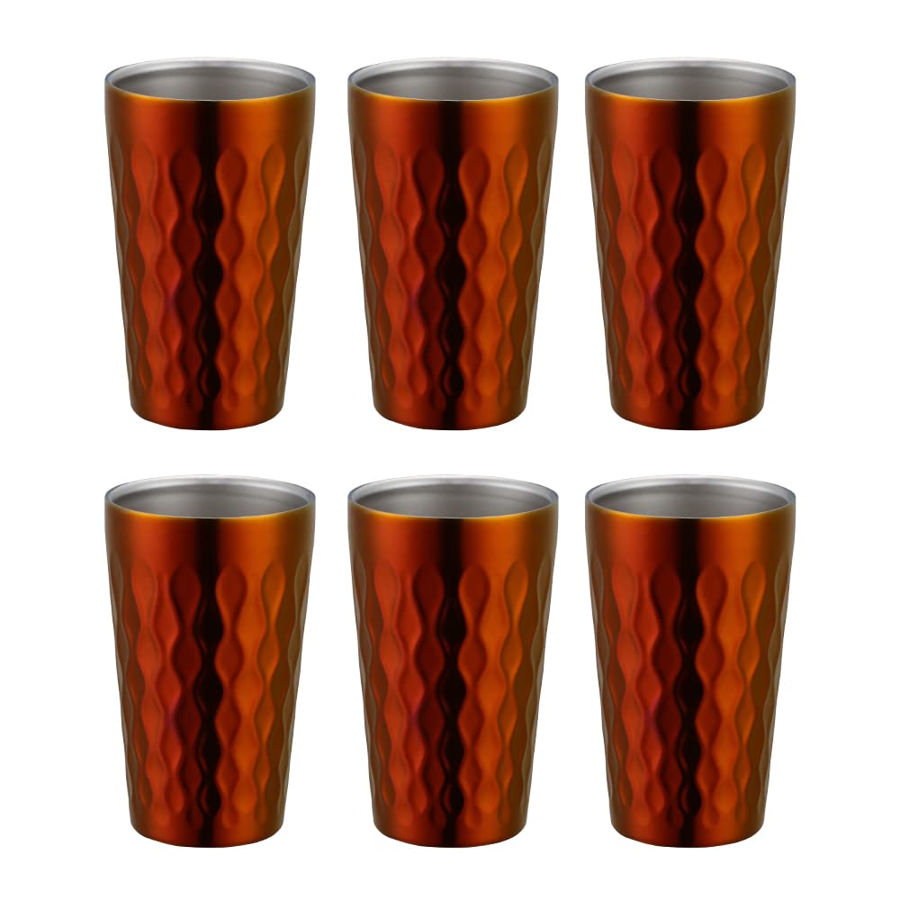 Buyer Star 10oz Edelstahl Becher Set, 6Stück Doppelwandiger Metallbecher, Vakuum Stapelbar Isolierte Tragbare Trinkbecher Unzerbrechliche Gläser, für Zuhause Outdoor Restaurant (Orange rot)