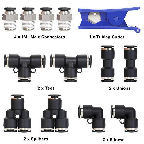 Hromee HR4045 Air Line Tubing Kit, 1/4 Inch (6.35Mm) Od X 32.8 Feet Polyurethane Pu Tube And Push To Connect Fittings, 14 Pcs Compressed Pipe And Accessories Kit thumb #1