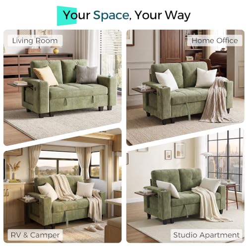 Image of LINSY HOME Loveseat Sofa with Storage, Chenille, Green