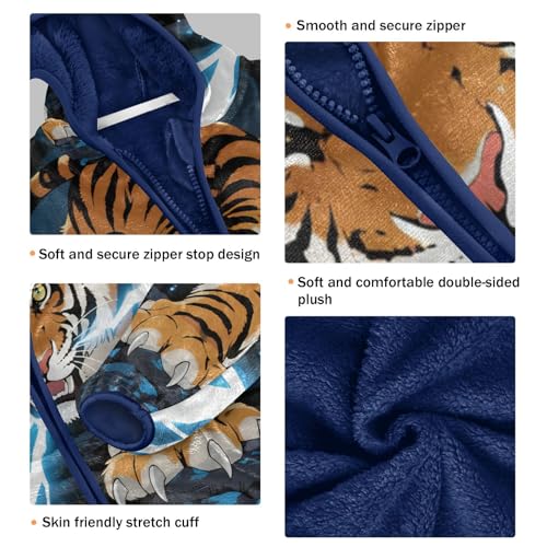 Tiger with Lightning Toddler Fleece Jacket Girl Boys Hooded Fleece Jacket Coat Warm Outwear Zip-up 3-10T3