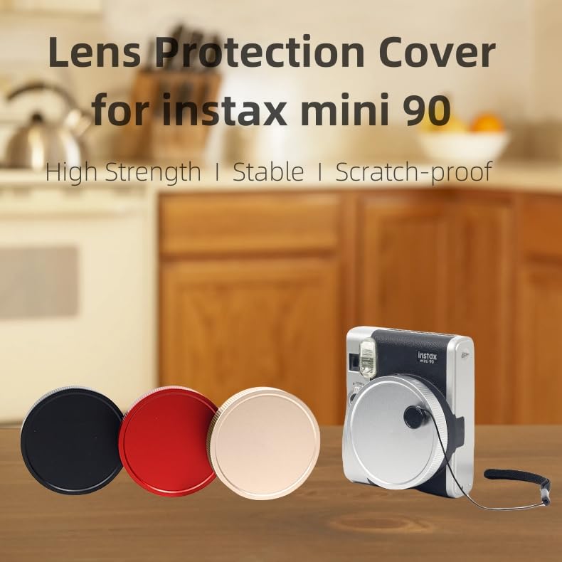 Pidynx Aluminum Alloy Lens Protection Cover for Instax Mini90 Camera, with Anti-Loss Rope (Silver)