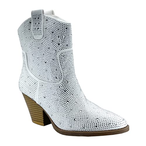 Image of ABSOLEX Women Western Cowgirl Cowboy Pointed Toe Rhinestone Ankle Booties