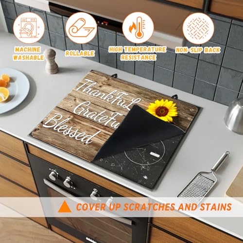 Image of Sunflower Stove Top Cover for Electric Stove 28 inch x 20 inch Heat Resistant Glass Stove Top Cover Protector with Thankful Grateful Blessed Design Glass Cooktop Cover for Electric Stove Kitchen Counter Cover
