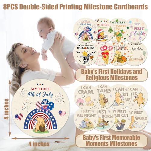 Image of Winnie Baby Milestone Blanket, God Says I am Bold Milestone Blanket, Winnie Newborn Month Blankets for Baby, with Double-Sided Printed Cardstock（16 Unforgettable Moments of Babies）
