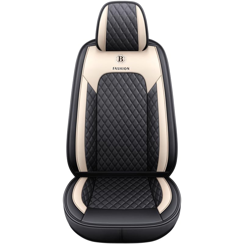 ibon Autositzbezüge Set Leder, 5-Sitze Universal-Sitzbezüge Auto Vordersitze und Rückbank Komplettset for Auto Zubehör Innenraum (Schwarz + Beige)
