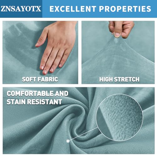 Image of ZNSAYOTX 2026 Velvet Oversized Recliner Cover 3-Piece, Luxury Plush Recliner Chair Covers with Elastic Band & Ties Stay in Place, Stretch Reclining Slipcover for Lazy Boy Soft Washable (Stone Blue)