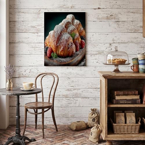 Tableau déco jaune 60x90cm avec affiche photo de croissants pour salon