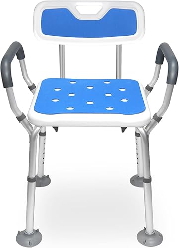 Silla de ducha con brazos, silla de baño resistente con respaldo interior de ducha, asiento de baño, banco acolchado, portátil, altura ajustable,