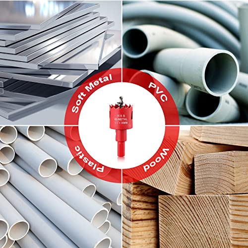 35mm Hole Saws Cutter, HSS Bi-Metal Drill Bit for Wood Plastic, UPVC, Fiberglass and Plasterboard, Red - Image 2