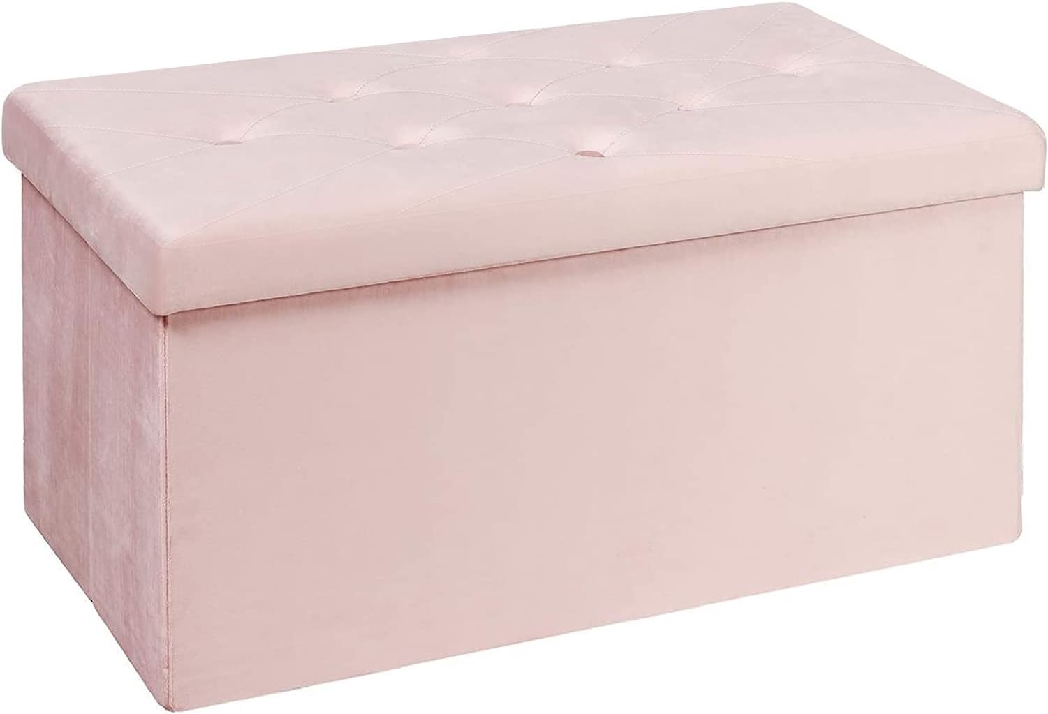 BRIAN & DANY Foldable Velvet Tufted Storage Ottoman, Foldable Footstool Shoe Benchwith Highly Elastic Sponge Filling, 80L Storage Space, Pink