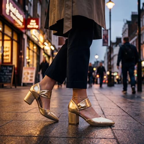 Image of RIBONGZ Kitten Heels for Women Closed Toe Comfortable Low Heels Pointed Toe Sexy Slip on Pumps Bridal Party Dressy Shoes